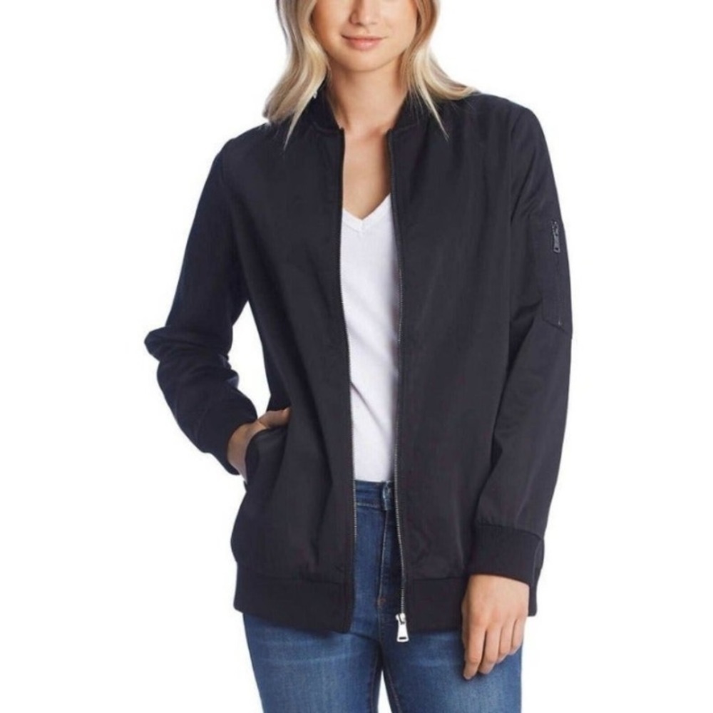 Bernardo Black Satiny Bomber Boyfriend Zip Up Jacket Small